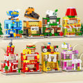 Building blocks, mini street scene, building model, children, boys, girls, puzzles, puzzles, stalls, gifts, cross-border. 