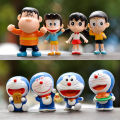 8PCs Doraemon anime character Nobita Shizuka action figure hand-made cake decor car ornament model doll toys kids birthday gift. 