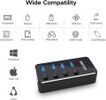 RSHTECH 5Gbps USB Hub Splitter Aluminum 4-Port USB 3.0 Hub Expander with Individual ON/OFF Switch.