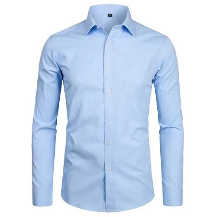 Men's Sky Blue Slim Fit Dress Shirts Slim Fit Long Sleeve Brand