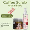 Buy a coffee scrub and get a free rose water - BUY 1 GET 1 FREE.