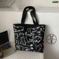 TandG Canvas Zipper Tote Bag with Cute Cats Design for Women Trendy Off-White.