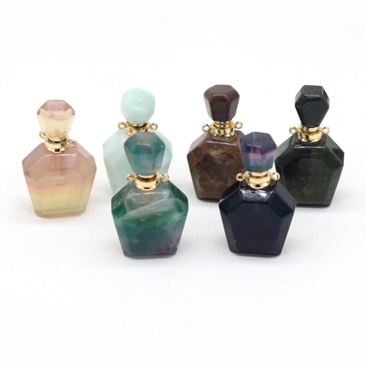Natural Gems Stone Faceted Perfume Bottle Pendant Hexagon