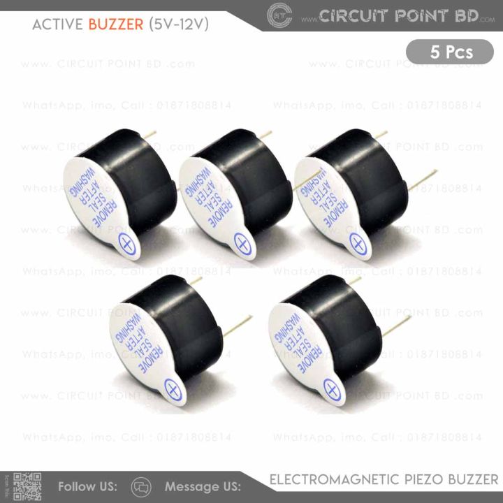 5 Pcs - Active Buzzer Alarm 5V to 12V Piezo Sounder Speaker Buzzer