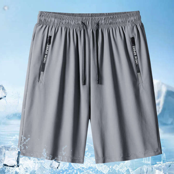 Summer thin sports straight tube loose casual shorts, ice silk quick drying 5-inch pants, floral zipper, men's large size