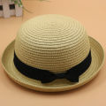 Fresh Dome Bow Curved Brim Straw Hat Women's Korean-Style Beach Trip Cover Sun Protection Top Hat Spring Summer Hat.
