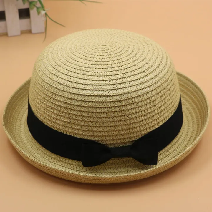 Fresh%20Dome%20Bow%20Curved%20Brim%20Straw%20Hat%20Women's%20Korean-Style%20Beach%20Trip%20Cover%20Sun%20Protection%20Top%20Hat%20Spring%20Summer%20Hat%20-%20Image%202