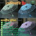 Transparent Three Folding Umbrella Ladies Stylish Clear Pink, Purple, Blue & Green Folding Umbrella. 