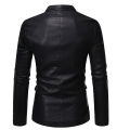 Black Single-button V-neck Blazer Jacket Men's Fashion Casual Coat PU Fabric Large Size M-5XL Outer Flap Pocket Decoration.