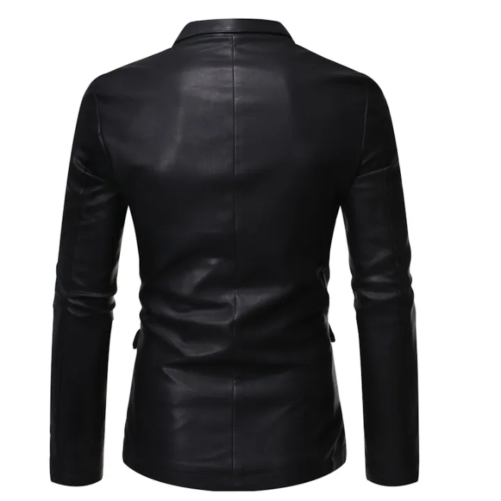 Black%20Single-button%20V-neck%20Blazer%20Jacket%20Men's%20Fashion%20Casual%20Coat%20PU%20Fabric%20Large%20Size%20M-5XL%20Outer%20Flap%20Pocket%20Decoration%20-%20Image%202
