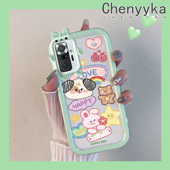 Chenyyka For Xiaomi Redmi Note 10 Pro Max Case Cartoon Happy Rabbit Lovely Little Monster Camera Lens Soft Clear Shockproof Phone Cases Transparent Casing Silicone Protective Cover