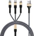 Fast Charging 3-in-1 Metal Data Cable - Micro, Type-C, and Apple Compatible. 