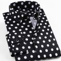 Men's Polka Dot Printing Long Sleeve Shirt Fashion Male Dress Shirts Casual Formal Cotton Black White Dots Youth Clothing.