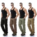 Mens Pants Loose tactical pants Multi-pocket trousers Solid color cargo pants for men pantalon homme Plus 46.
