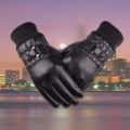 【Versatile】 Screen Leather Gloves Men Outdoor Riding Tram Black Autumn and Winter Thin Fleece Warm Gloves Wholesale Live Stream Supply. 