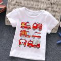Firetruck Firefighter Kids Clothes Short-sleeved T-shirts Children Sweatshirt Cartoon Cartoon car excavator Boys Girls Clothing. 