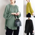 woman's Crew Neck Shirts Maxi Modest Blouses Women Simple Green Long Sleeve Tunic Tops Ladies Muslim Shirts. 