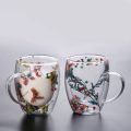 300ml Double Wall Borosilicate Glass Mug - Glitter Flower Design, Heat Resistant, Fireproof, Lightweight. Ideal for Coffee, Milk, Juice. Sea Snail and Conch Fillings. Gift (1pc).. 