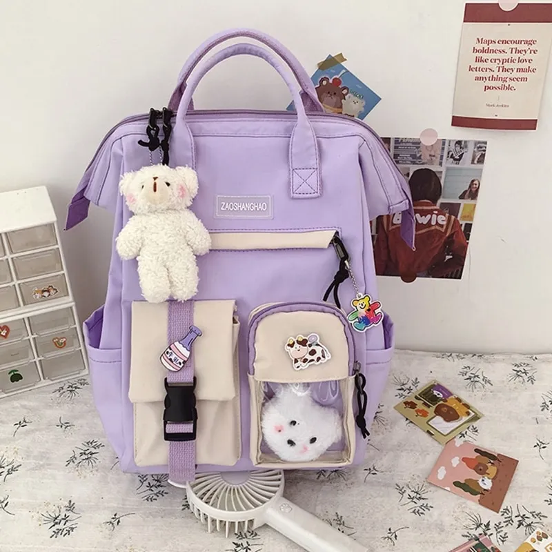 2021 Preppy Purple Backpack Women Waterproof Candy Colors Backpacks Fancy  High School Bags for Teenage Girl Cute Travel Rucksack