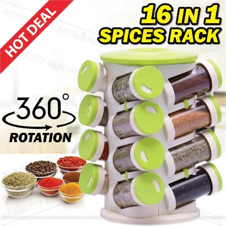 Plastic%20Jar%20Revolving%20Spice%20Rack%20-%20Set%20of%2012%20-%20Green%20-%20Image%202