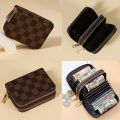 New double zipper wallet popular plaid flower pattern multi-function multi-card slot card holder. 