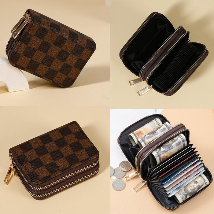 New%20double%20zipper%20wallet%20popular%20plaid%20flower%20pattern%20multi-function%20multi-card%20slot%20card%20holder%20-%20Image%203