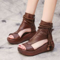 Women's Roman Shoes Summer Casual Stylish2022New High-Top Height Increasing Wedge Sandal Boots Soft Leather Platform Peep Toe Sandals.