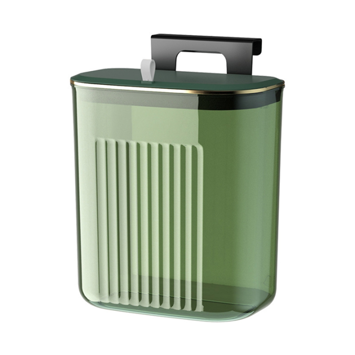 9L Cover Wall Mounted Trash Can with Lid Waste Bin Kitchen Cabinet Door Hanging Trash Green
