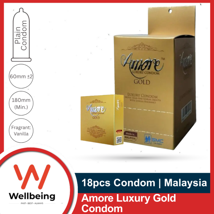 SMC Amore Luxury Gold Condom For Men | Full Box 6 Pack - 3x6=18pcs | Malaysia