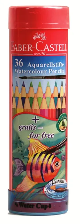 Faber-Castell%20Watercolor%20Long%20Pencils%20(Round%20Tin%20&%20Incl.%20Brush)%20-%2036%20Pcs%20-%20Image%202