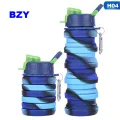 BZY Foldable Drinking Water Bottle Leakproof Fold Silicone Water Bottles Cup With Straw Outdoor Hiking Camping 500ml. 