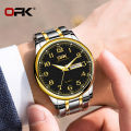OPK new watch for men relo water proof pang lalaki fashion casual stainless steel quartz watch gold/black calendar luminous display. 