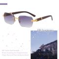 HBK Small Rectangle Rimless Sunglasses Men Vintage Frameless Fashion Square Sun Glasses for Women Polygon Wood Grain Blue UV400.