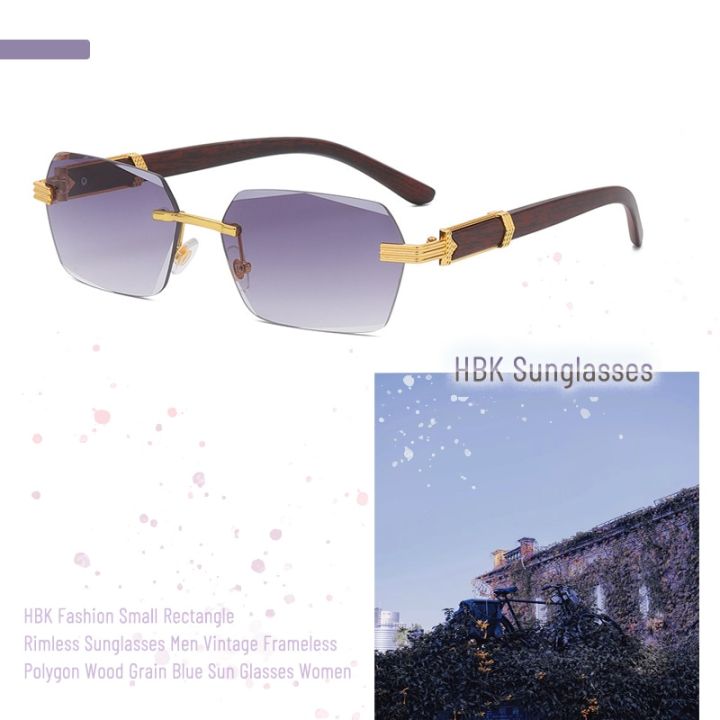HBK%20Small%20Rectangle%20Rimless%20Sunglasses%20Men%20Vintage%20Frameless%20Fashion%20Square%20Sun%20Glasses%20for%20Women%20Polygon%20Wood%20Grain%20Blue%20UV400%20-%20Image%202