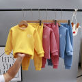 New children's autumn clothes and pants underwear set for middle and big children solid color velvet autumn clothes and autumn pants for men and women Bao autumn clothes set. 