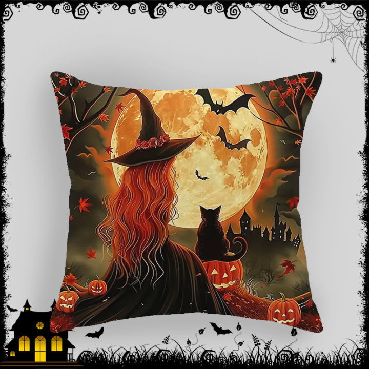 New long-haired little witch Halloween super soft pillow case for home living room sofa festive atmosphere ornaments cushion cover
