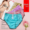 4 Pieces 4Colour THAI Two Flower Briefs Underwear Lace Panties Ladies Brief Sexy Underwear Cotton High Waist Stylish panty Sexy panty Short Panty Hot Panty Cotton Panty Shorts sleepwear PA21109_Q04.
