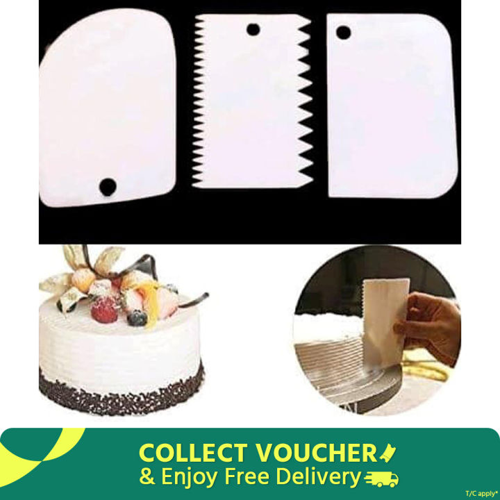 3Pcs Plastic Fondant Cake Cream Scraper Spatula Dough Cutter Kitchen Baking Tool