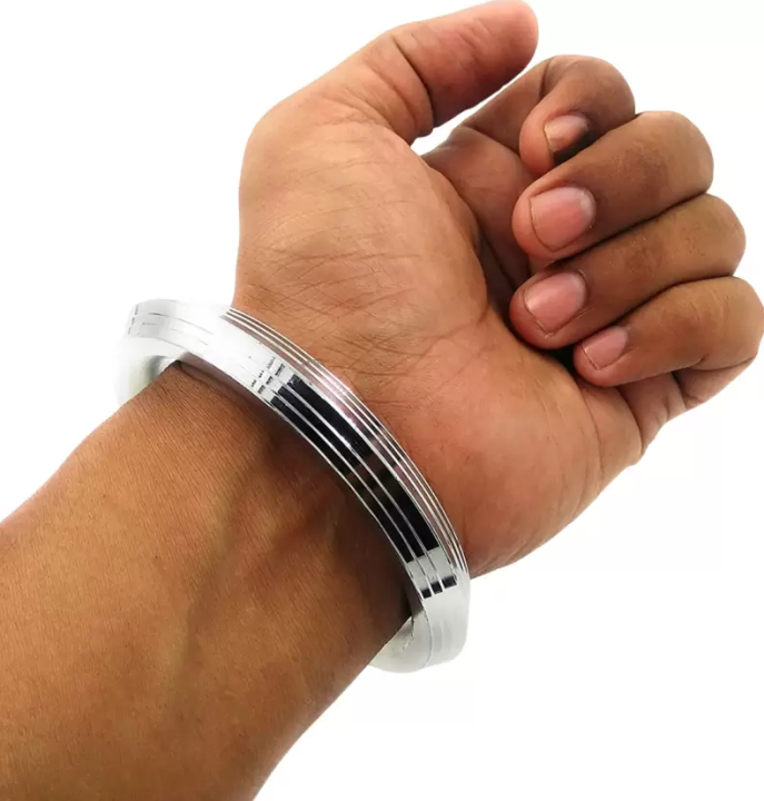 Stainless Steel Silver Round Panjeb Bracelet For Men