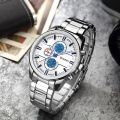 New Arrivals Curren 8274 Luxury Men Wrist Watch Alloy Strap Fashion Heavy Dial Male Business Quartz Classic Brand Watch-Silver and Blue. 