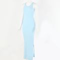 Articat Sleeveless Spaghetti Strap Dress Women O Neck Solid Slit Maxi Dress Spring Summer.