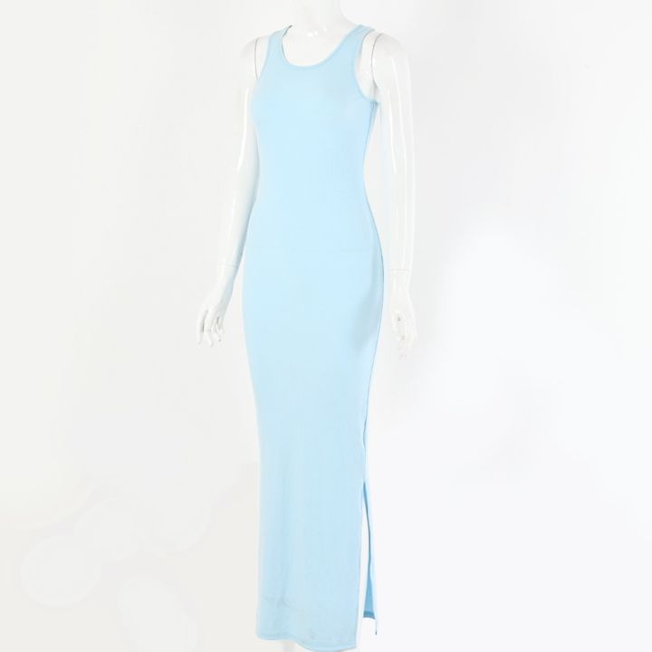 Articat%20Sleeveless%20Spaghetti%20Strap%20Dress%20Women%20O%20Neck%20Solid%20Slit%20Maxi%20Dress%20Spring%20Summer%20-%20Image%205