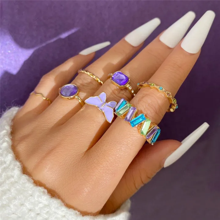 7pcs%20New%20Fashion%20Women%20Ring%20Personality%20Fashion%20Luxury%20Purple%20Ring%20Girl%20Ring%20Jewelry%20Set%20-%20Image%202