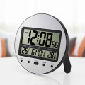 Alarm Clock 12/24 Hour Battery Operated Self-Setting Wall / Desk Mount Calendar Digital Clock for Bedroom Bedside Black.