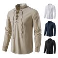 2023 New Men's Casual Blouse Cotton Linen Shirt Tops Long Sleeve Tee Shirt Spring Autumn Slanted Placket Vintage Yoga Shirts. 