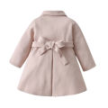 Toddler Girls Fall Winter Woolen Trench Coat, Kids Long Sleeve Buttons Mid-Length Outerwear with Belt. 