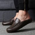 【2023】 Fashion Men Leather Slippers Outdoor Half Loafers Lightweight Half Shoes Breathable Mules for Man Summer Casual Sandals Slides. 
