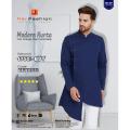 Raj Fashion Men Blue Solid Asymmetric Hemline A-Line Kurta.