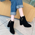 Chunky Heel Fashion Boots Love New Autumn and Winter Women's Boots All-Matching Suede Ankle Boots Fleece Lined round Toe Black plus Size Winter Boots40. 