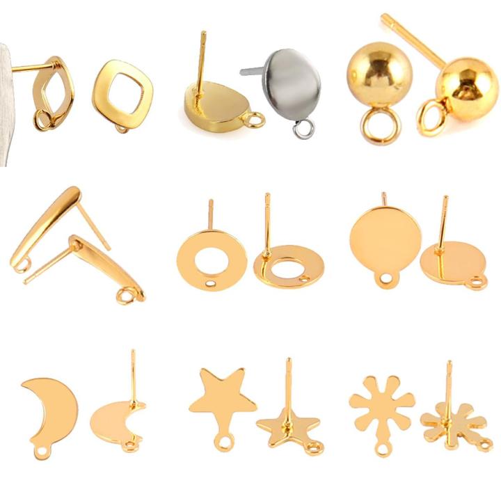 20pcs/lot Stainless Steel Geometric Earring Stud Earring Hooks Posts Connector Fitting for DIY Jewelry Earrings Making Supplies